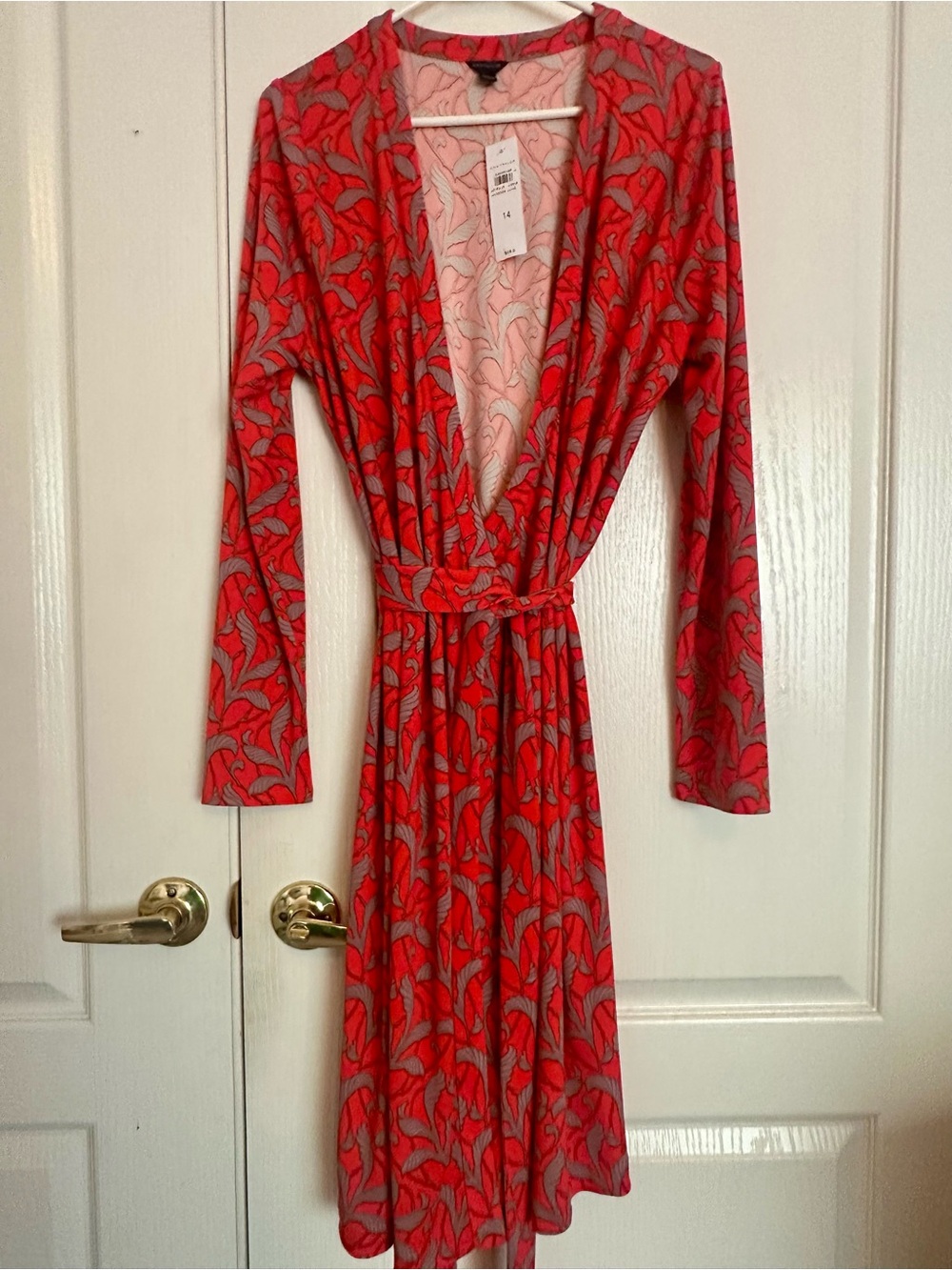 NWT Ann Taylor Red Floral Wrap Midi Dress Size 14